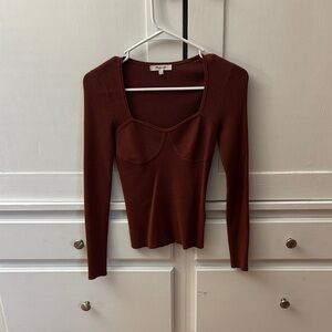 Madewell Rich Brown Long Sleeve Square Neck Top